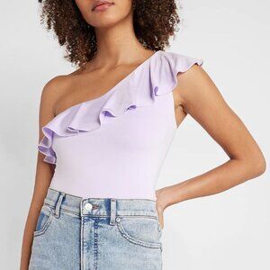 Express Women's Body Contour Silky Ruffle One Shoulder Cropped Tank - XL